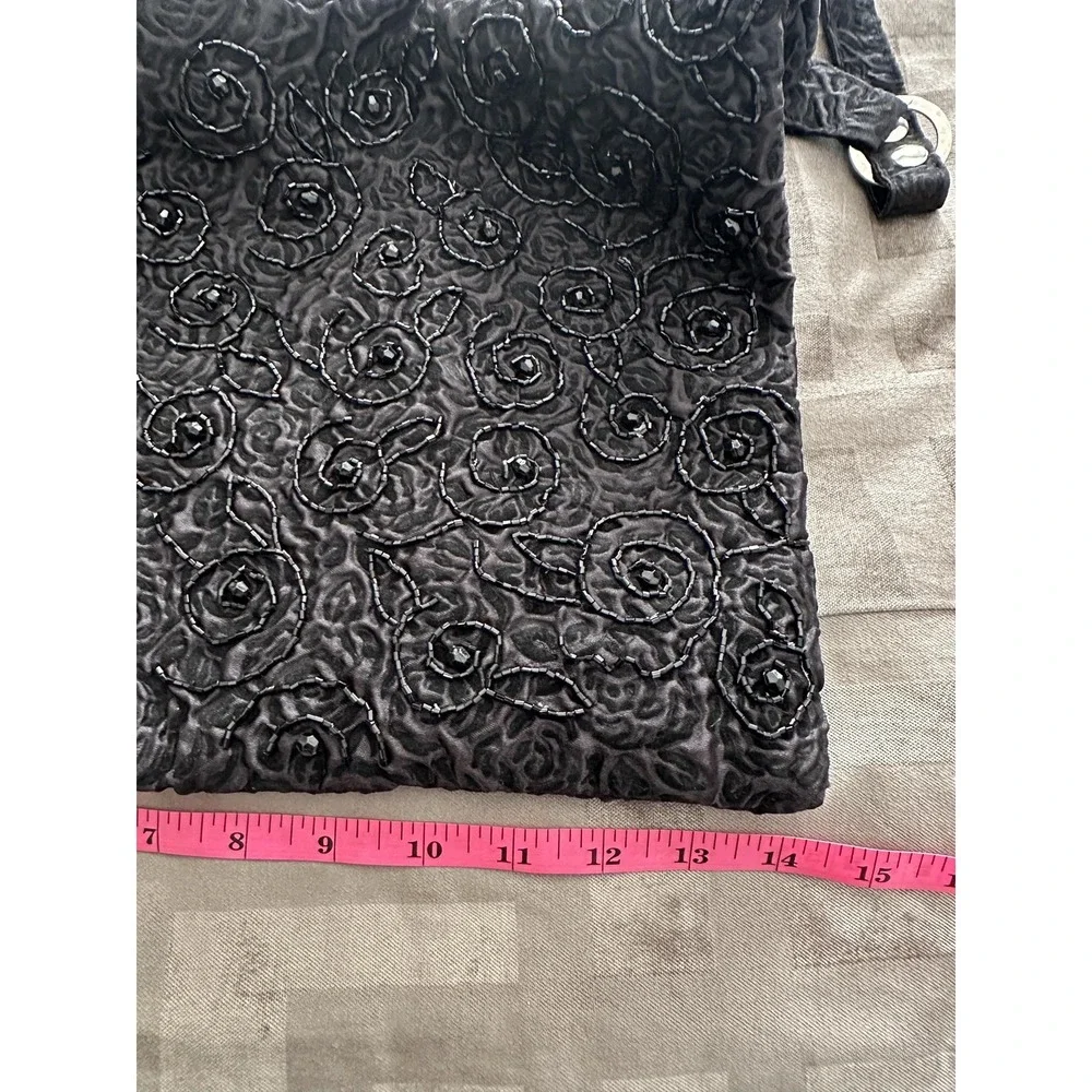 VTG Y2K Beaded Hobo Shoulder Bag Black Floral Boho Purse Embroidered Evening